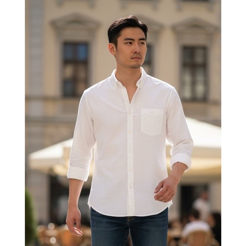 The Territory Ahead Men's White Linen Long Sleeve Shirt Button Up Size L NWOT